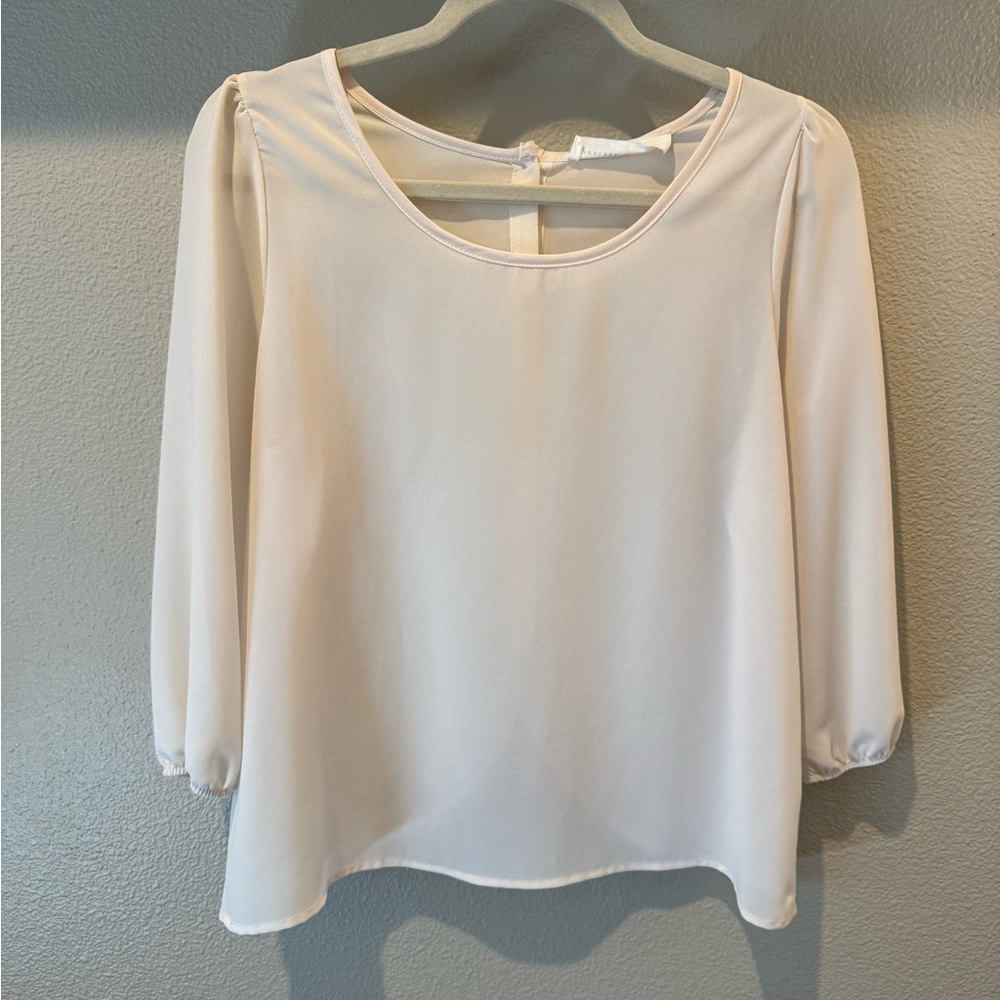 Peaches ‘n Cream Women’s Sheer Cream Ivory Blouse Top Size Small